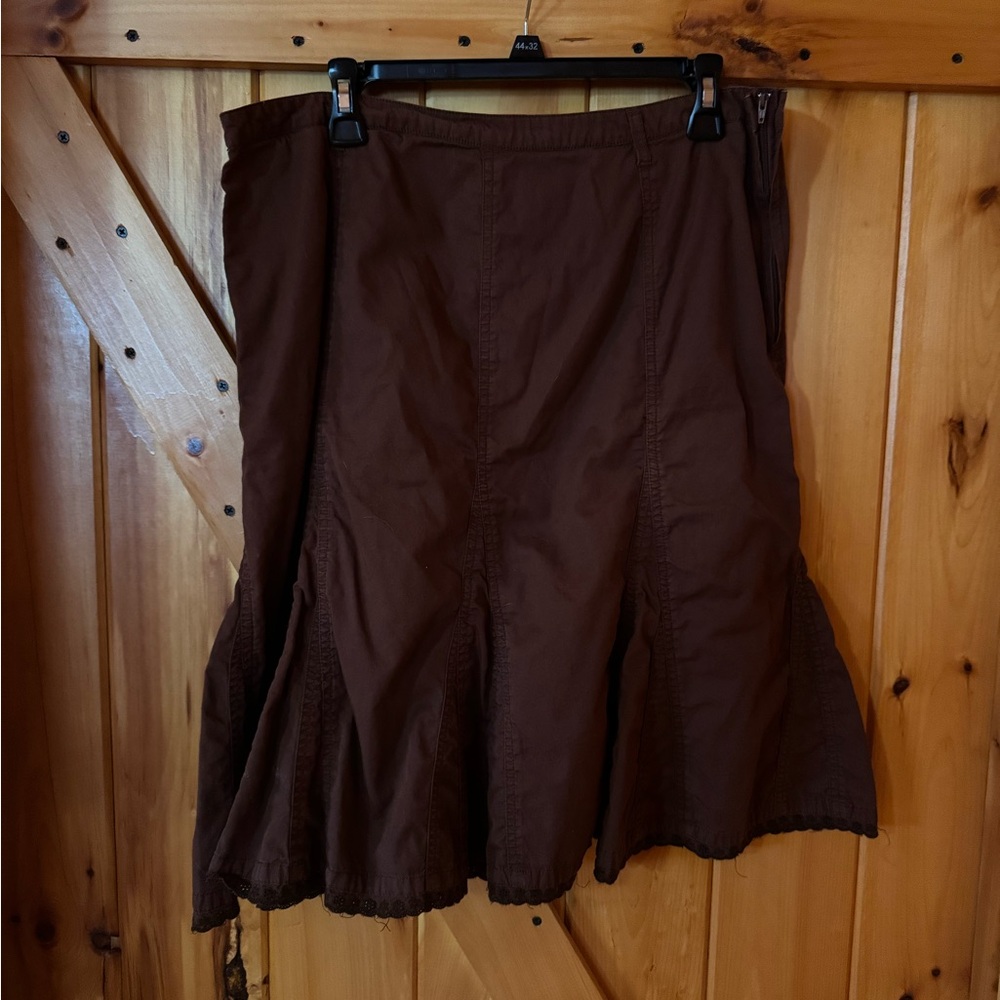 French Cuff Skirt Size 16 Brown Flowy Panel Skirt Feminine Ruffle Hem